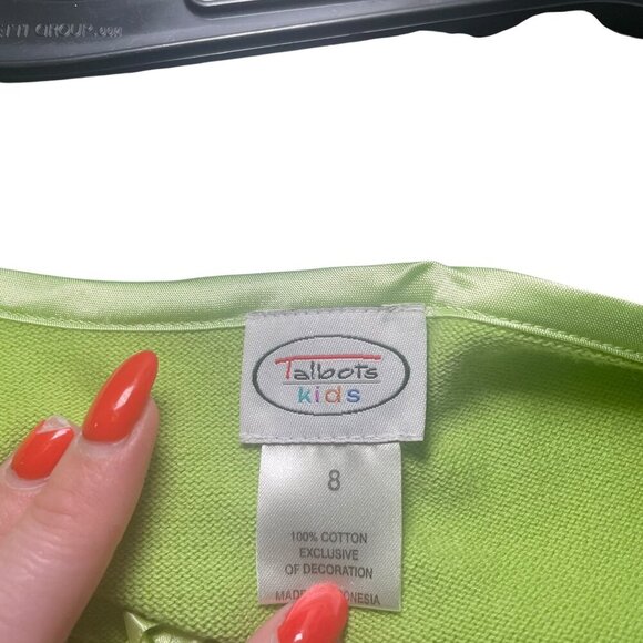 Talbots Kids Green Tie Front Cardigan with Lace Trim – Size 8 - Picture 2 of 6